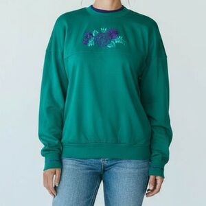 Gloria Vanderbilt Teal Sweatshirt Size M Floral Embroidered